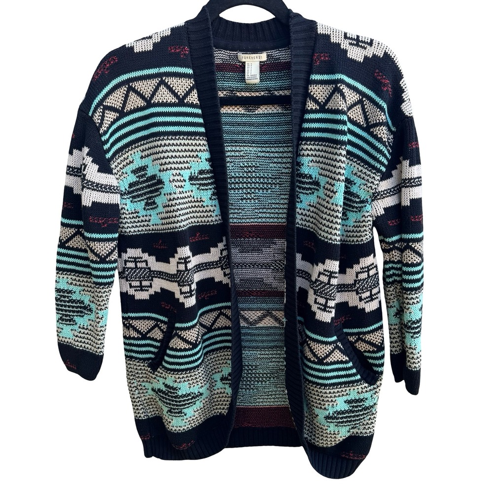 Forever 21 Boho Indie Geometric Southwestern Festival Open Grandpa Cardigan S